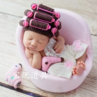 Bonnet tricoté pour nouveau-né et ensemble de jouets, accessoires de photographie, bonnet en laine au crochet, tenue de poupée en feutre, séance photo