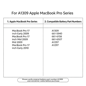 Batería de Repuesto Interna <span class=keywords><strong>A1309</strong></span> para MacBook Pro 17" A1297 MB604 MC226 Principios de 2009 Mediados de 2010, Batería para Reparación de Portátiles - Product Image 3