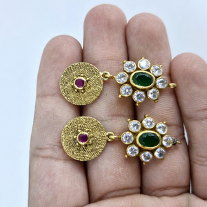 Jaipur Heritage Gold Plated Dangle Drop <b>Earrings</b> Natural Emerald Green Ruby <b>Red</b> Stone Pearl Flower <b>Earrings</b> for Women Wedding - Product Image 2