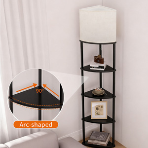 Modern Floor <b>Lamp</b> With 5 Tier <b>Shelf</b> Metal LED Light Off White Shade For Living Room Office Bedroom Decor - Product Image 3