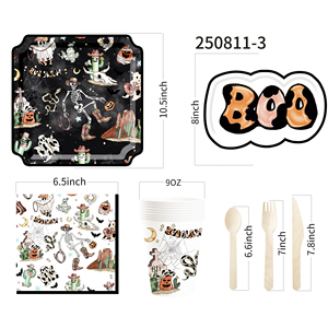 DAMAI New Style Denim-themed Skull Square Paper Plate and Cup Set for Halloween Party Supply - Product Image 4