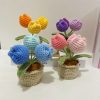 Tanaman Lily of the Valley Rajutan dalam Pot, Bunga Buatan dari Wol Buatan Tangan, Dekorasi Bunga Gradasi untuk Pernikahan, Hadiah Hari Ibu