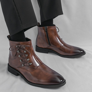 Botas Formales de Cuero para Hombre, Zapatos de Cuero Retro, Estilo Británico, Botas de Caballero con Cordones y Caña Alta - Product Image 3