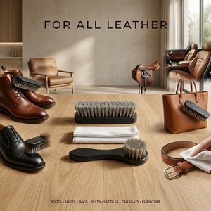 Kit de Cuidado de Cuero de Crin de Caballo Gris Premium para Zapatos y Botas, Juego de 3 Cepillos para Zapatos, Quitamanchas, Mango de Madera de Haya, Sin Rayones, OEM/ODM - Product Image 5