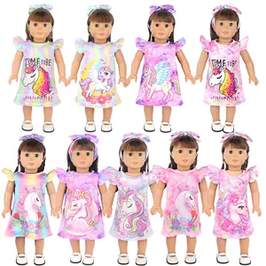 New Arrival 18 Inch Búp Bê Mỹ Đồ Ngủ Dễ Thương Phim Hoạt Hình Unicorn Nightdress Với Headband Cho Búp Bê