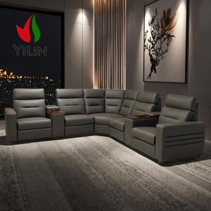 거실 및 영화관용 USB 포트가 포함된 고급 5인용 전동 리클라이닝 천연 가죽 웨지 코너 섹셔널 소파 - Product Image 3