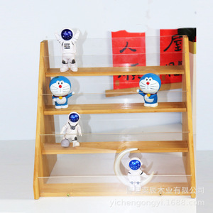 Wooden Shelf Acrylic Display Rack 3 Tier Desktop Card Organizer Natural Wood Color Lightweight <b>Storage</b> Rack - Product Image 1