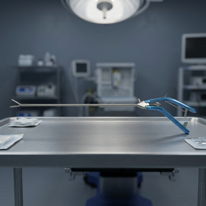 Porte-aiguille de type Storz pour chirurgie laparoscopique, en aluminium, manche bleu. - Product Image 1