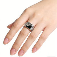 KAAN JEWELRY 925 Silber Vintage geschnitzten schwarzen Achat Ring, Nische Luxus Vintage-Stil exquisite alte Textur Ring
