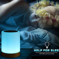 Veilleuse Rechargeable Multicolore Grain De Bois Conception Creative Capteur Tactile Lampe De Table De Chevet Nouvelle Télécommande Cadeau Chambre