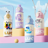 Taza Aislada Portátil con Pajita para Niños Escolares, Termo Infantil Divertido y Bonito, Taza de Agua de Acero Inoxidable 316 de Grado Alimenticio con Dibujos Animados de Animales