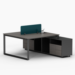 Escritorio de oficina modular moderno, mesa de cubículo de madera convertible con panel de particiones de metal, estilo de madera - Product Image 1