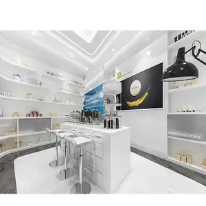 White Retail Shop Cosmetic Display Shelves Wall Storage Design Beauty Products Display Cabinets
