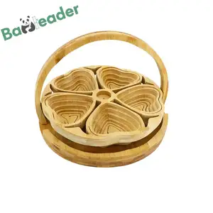 Eco Friendly Wooden Vegetable Basket Folding Bamboo Fruit Basket With Handle