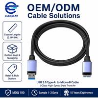 LUNG KAY OEM USB 3.0 Typ-A zu Micro-B Kabel 5Gbps Industrielles Abgeschirmtes Kupferkabel Anpassbare Länge Logo für HDD Kamera