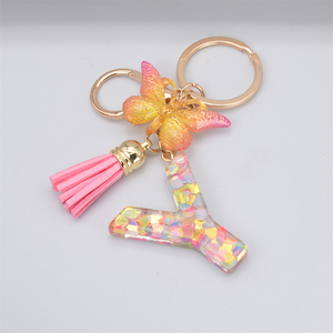 Ring Tassels Keyring Holder Pendent Gift Accessory English Alphabet Crystal Women <b>Key</b> <b>Chains</b> Acrylic Butterfly Letter Keychains - Product Image 2