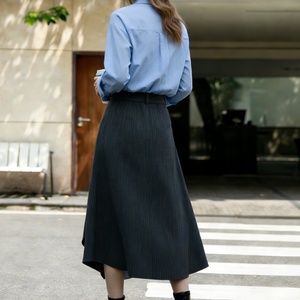 <span class=keywords><strong>Falda</strong></span> Midi de Pana <span class=keywords><strong>con</strong></span> Cintura Alta y Corte en A para Mujer, Color Verde Oliva Sólido, Informal, <span class=keywords><strong>con</strong></span> Bolsillos - Product Image 4