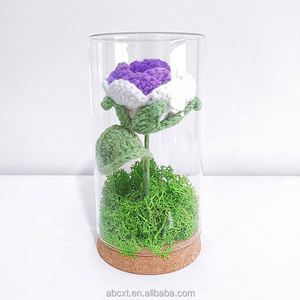 Décoration de la Saint-Valentin, fleur de tournesol en crochet tricoté, rose dans un pot en verre avec lumière LED - Product Image 6