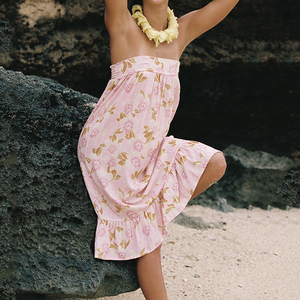 JingYu Custom-Made Casual Flowy Beach Print <b>Strapless</b> <b>Dress</b> High-Quality Soft Rayon Hawaiian <b>Dress</b> - Product Image 2