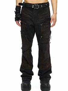 Jeans en denim pour hommes de haute qualité 2026, coupe évasée, délavé noir, déchiré, patchwork, streetwear, Y2K, OEM ODM, coton - Product Image 1