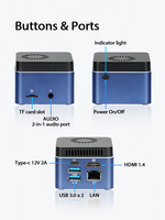 Nueva Mini PC de Escritorio Portátil para Juegos, Intel J4105 de Cuatro Núcleos, Tamaño Pequeño, 2 Puertos USB, 1 Puerto LAN, 1 Puerto HD, 1 Ranura para Tarjeta TF, Tipo-C DC 12V