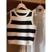 Taille libre col haut rayé pull en tricot à manches volantes haut début printemps maillot de corps à manches courtes moins cher