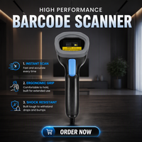 Lecteur de codes-barres 2D filaire avec support, détection automatique, scanner QR portable