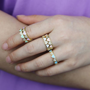 Anillo de corazón esmaltado para mujer, joyería de boda, para novia, amor eterno, azul, púrpura, blanco, regalo - Product Image 6