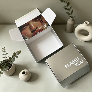 Luxury Metallic <b>Silver</b> Magnetic Cosmetic Packaging <b>Box</b> with Custom Logo - Perfect for Makeup, Skincare & Gift Sets - Product Image 1