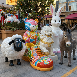 Sculpture animale éco-responsable en résine émaillée, modèle Sheep Shoe Candy Bear, grand lapin de 150 cm, âne grandeur nature, à vendre - Product Image 1