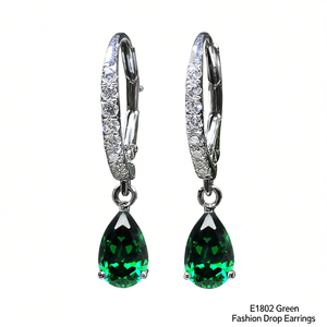 Trendy <b>Green</b> Crystal Drop <b>Earrings</b> For Women Silver Plated Alloy Pear Cut Fashion Jewelry Party Accessories - Product Image 1