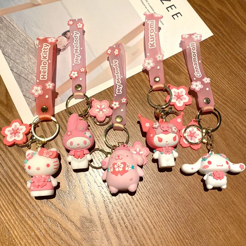 Popular Cute Pink Sanrio Kuromi Melody Cartoon Mini Doll Key Chain Schoolbag Pendant Car Keychain Wholesale