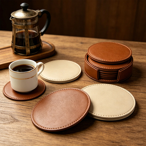 Custom Branded Round PU Leather Coasters Nordic Style Insulating Drink Mats for Cafe & Home Use - Product Image 4