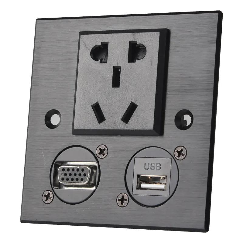 2024 new aluminum metal triangle panel outlet with USB connector and VGA adapter and multifunctional power socket