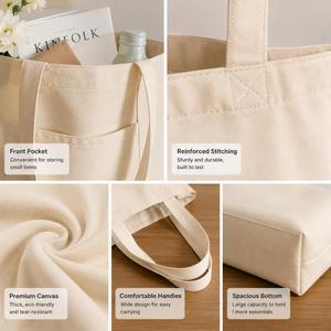 Sac fourre-tout en toile écologique personnalisé, promotionnel, robuste, en coton, avec poche intérieure ou extérieure, réutilisable - Product Image 4