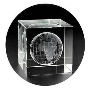 Boule de Globe gravée à la main, Cube en cristal 3D, poids en relief au Laser