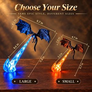 โคมไฟบุฟเฟ่ต์รูปมังกรพ่นไฟ พิมพ์ 3 มิติ ขนาดใหญ่ 8.7x7.5 นิ้ว ไฟ LED สีฟ้า พร้อมแผ่นกาวติดตั้ง ดีไซน์รูปมังกรบิน แบบด้าน - Product Image 2