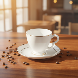 Современный винтажный английский чайный набор из костяного фарфора с золотой отделкой: керамические чашки и блюдца - Product Image 6