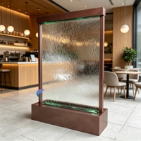 Fontaine murale à cascade LED en verre trempé et acier inoxydable moderne sur mesure, artisanale, pour intérieur, maison, hôtel, bureau