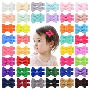 40 Colors Handmade Small Solid Lovely Hair <b>Bow</b> Ribbon With Full Lined Metal Hair <b>Clip</b> for Little Girls - Product Image 1
