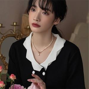 Collier de perles baroques d'eau douce irrégulières avec zircon en forme de cœur, chaîne OT, collier de clavicule, collier élégant et attentionné - Product Image 1