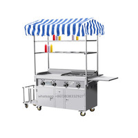 Gerobak Jajanan Cepat Saji Hamburger Lucu Berbahan Stainless Steel, Bertenaga Gas, 4 Roda, Warna Perak, Stiker Kustom, Langsung dari Pabrik, Dijual