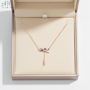High Quality Wholesale Dragonfly Design Necklace Jewelry Real Natural Diamond With Sapphire 18K <b>Solid</b> Rose <b>Gold</b> <b>Pendant</b> Necklace - Product Image 4