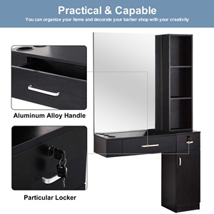 Sillón de Barbería Negro con Espejo y Cajones con Cerradura, Mueble de Estilismo para Peluquería - Product Image 2