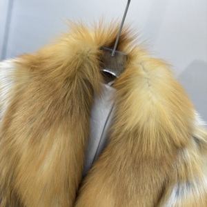 Cappotto Lungo in Vera Pelliccia di Volpe Rossa Naturale Oro-Rosso con Collo a Scialle per Donna - Product Image 4