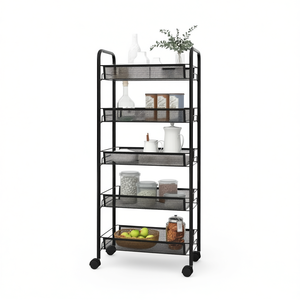 5 Tier Black Iron <b>Kitchen</b> Trolley 18.1x10.2x41.3 In Versatile <b>Storage</b> Solution For <b>Kitchen</b> - Product Image 1