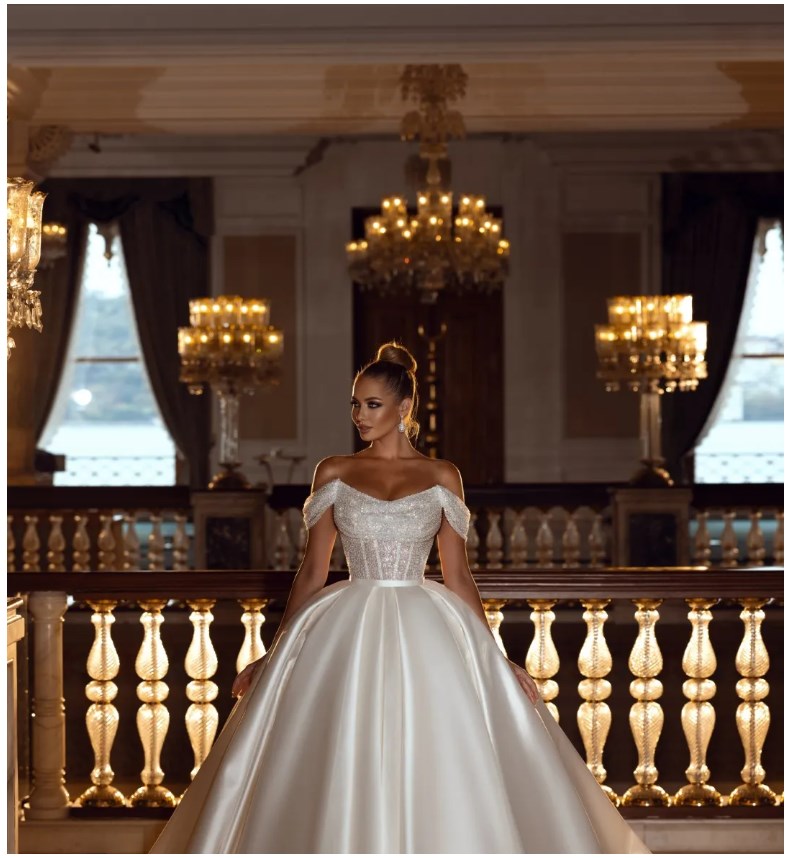 slim fit dress slacks Plus-Size Sparkly Lace Long Sleeve Fit-And-Flare Wedding Dress With Open  Back main image 1