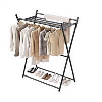 Séchoir à linge pliable à double niveau sur pied en métal triangulaire avec étagère de rangement pour chaussures, portable, intérieur/extérieur, gain de place