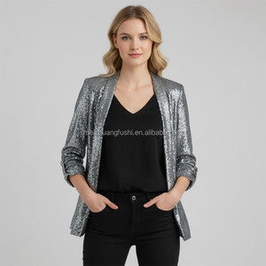 Veste Blazer à Paillettes à Manches Plissées à Ouverture Devant Personnalisée pour Femmes - Product Image 1