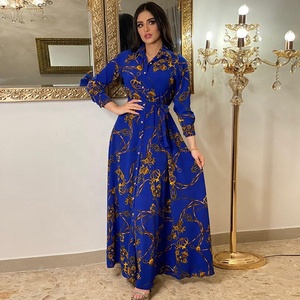 Último Diseño de <span class=keywords><strong>Vestido</strong></span> Musulmán de Oriente Medio, <span class=keywords><strong>Vestido</strong></span> Camisero con Estampado Vintage de Indonesia, Falda Amplia, Vestidos Elegantes e Informales - Product Image 3